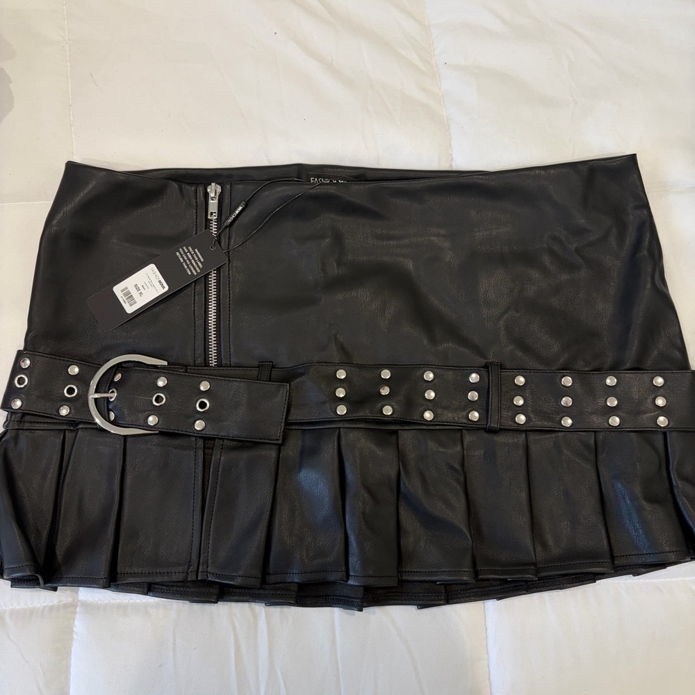 Fashion Nova Black Mini Skirt with Studded Belt